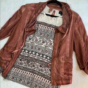 Set!  XCVI rusty pink zip Jacket and coordinating soft blouse size Med